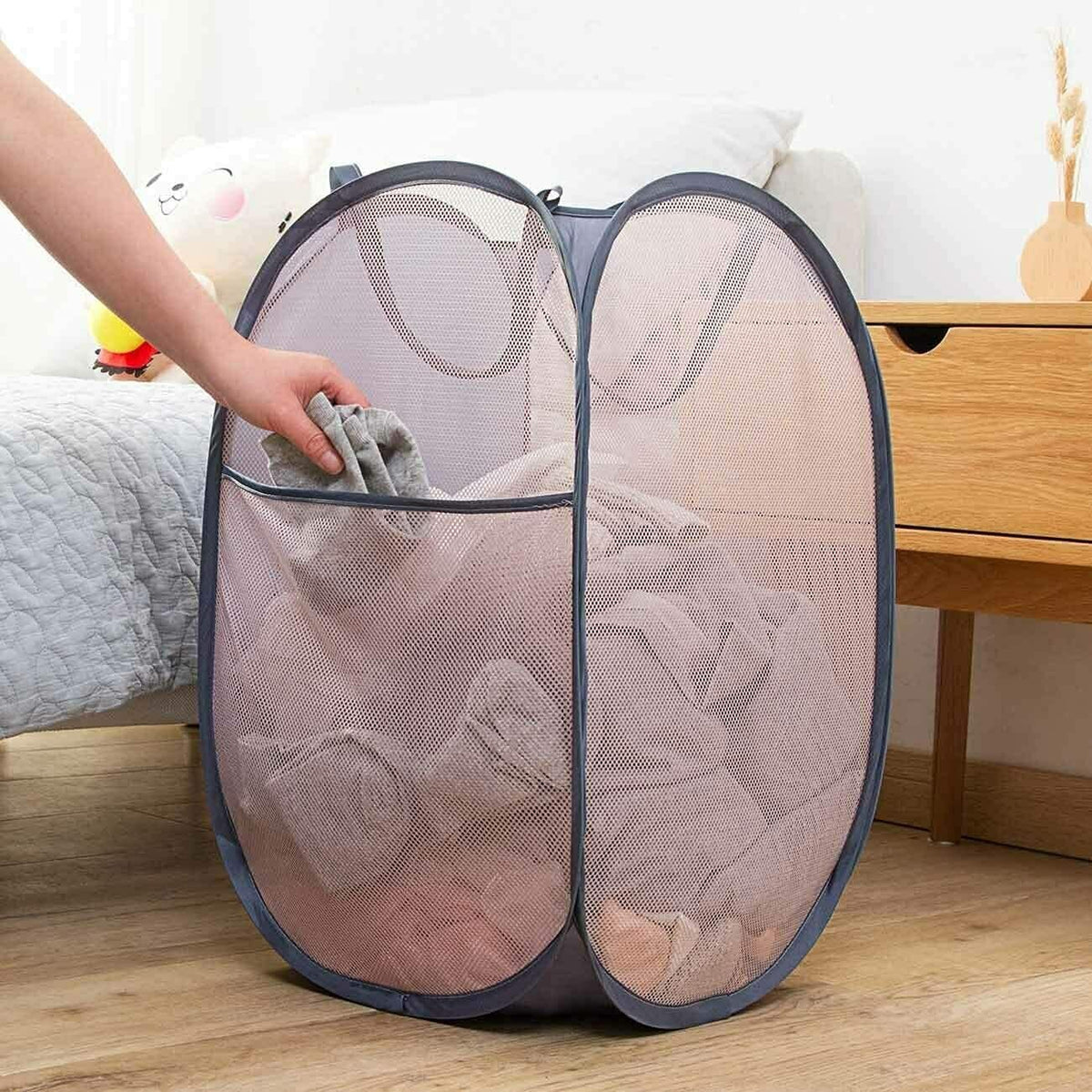 Larpur Pack of 3 Pop up Laundry Hampers, Collapsible Laundry Baskets, Gray
