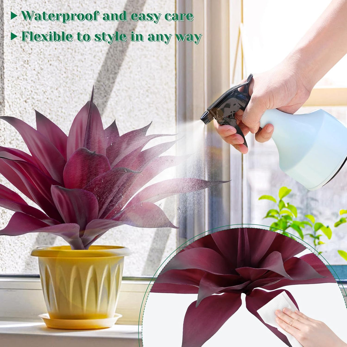 2 Pack Artificial Agave Plant, Purple Faux Succulent Stems with 18 Leaves, UV Resistant Realistic Tropical Greenery for Indoor Outdoor Garden Front Porch Aesthetic Decor