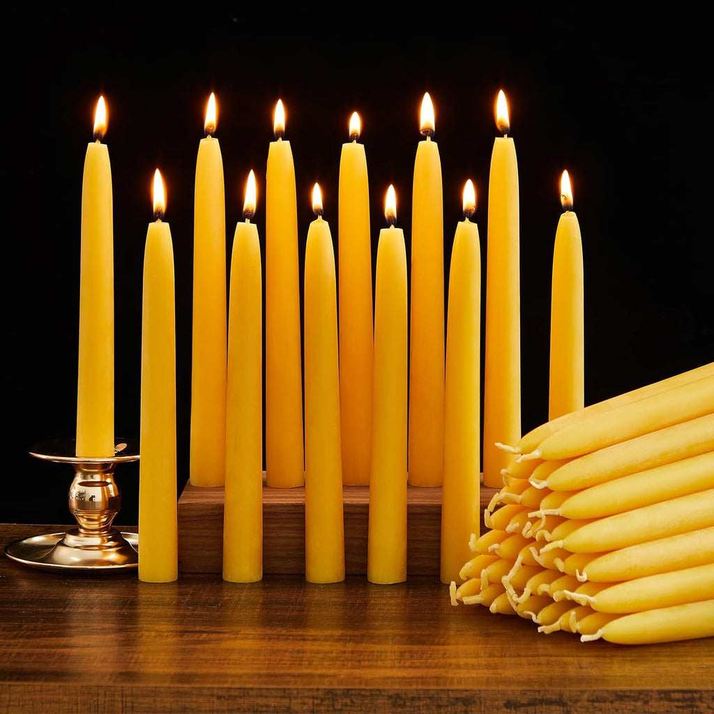 Ashlux Beeswax Taper Candles, 48 Pack Candle Sticks 8 Inch in Yellow