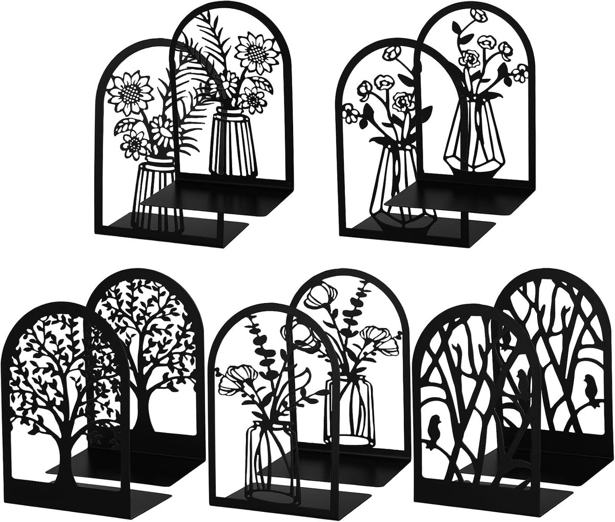 5 Pairs Metal Book Ends for Shelves, School Decorative Bookends,Classic