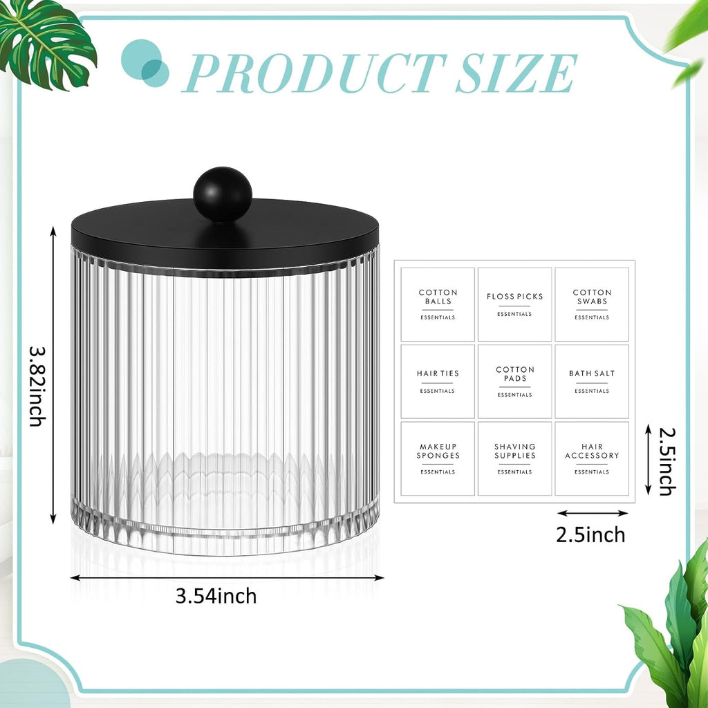 6 Pcs Plastic Holder Dispenser Bathroom Jars Bamboo Lids 18 oz, Black