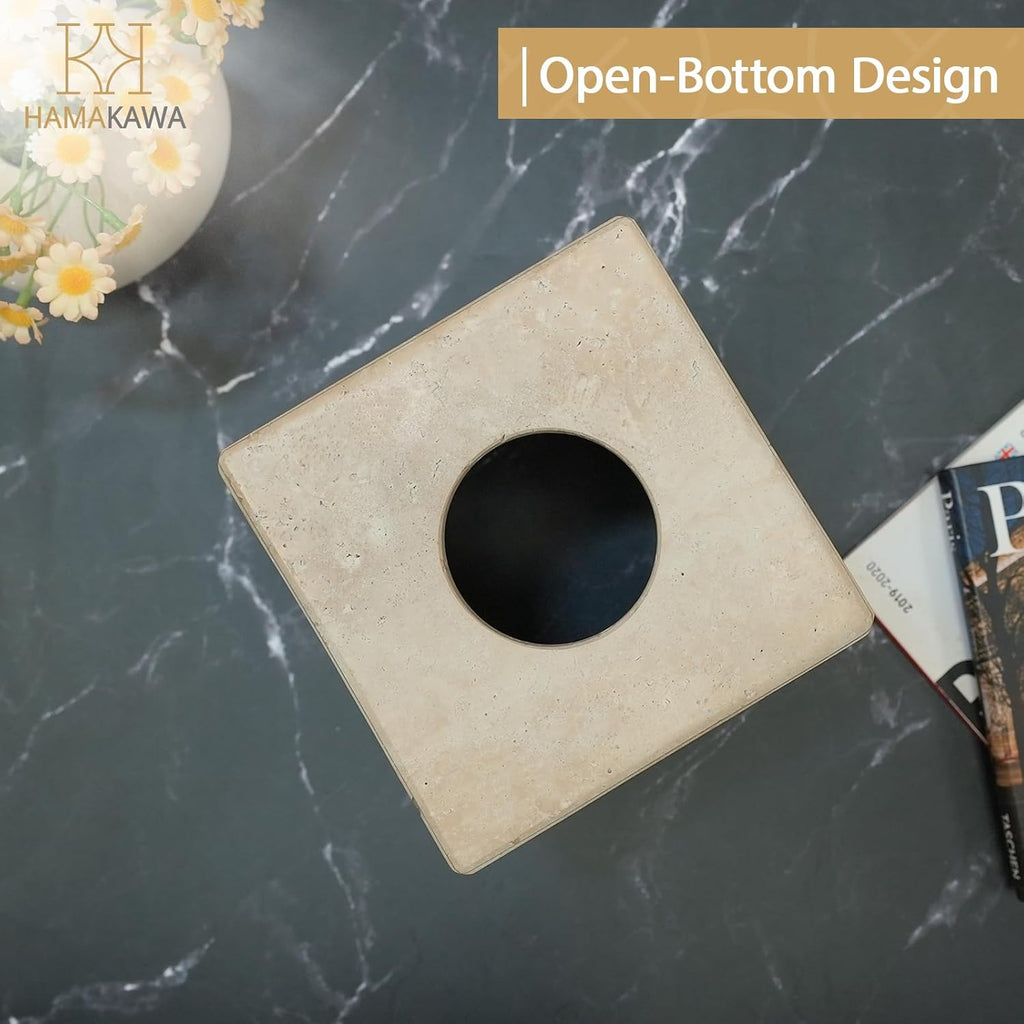 Natural Marble Tissue Box Cover, Beige Tissue Box Holder
