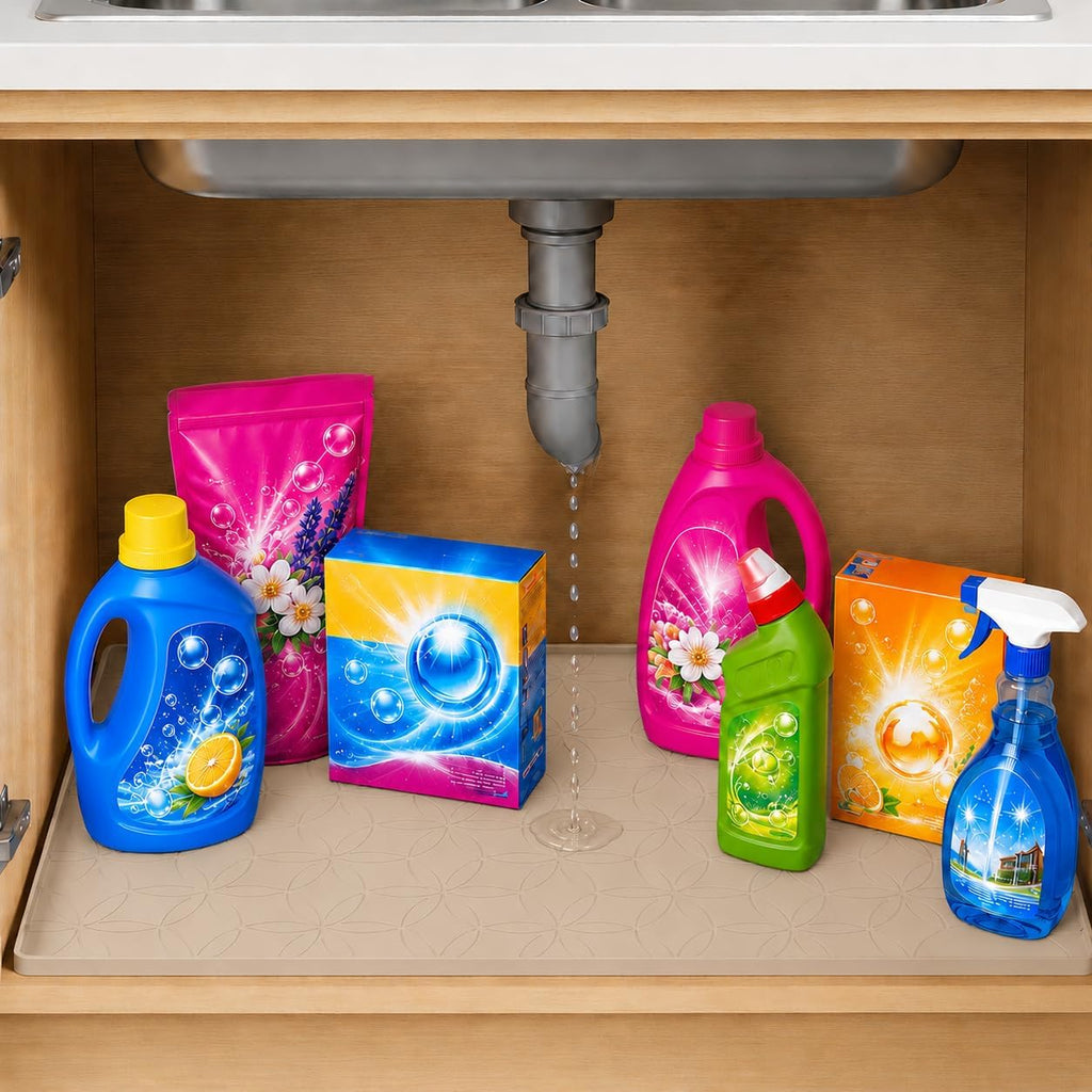 34"x22" Silicone Shelf Liner & Waterproof Under Sink Mat(Taupe)