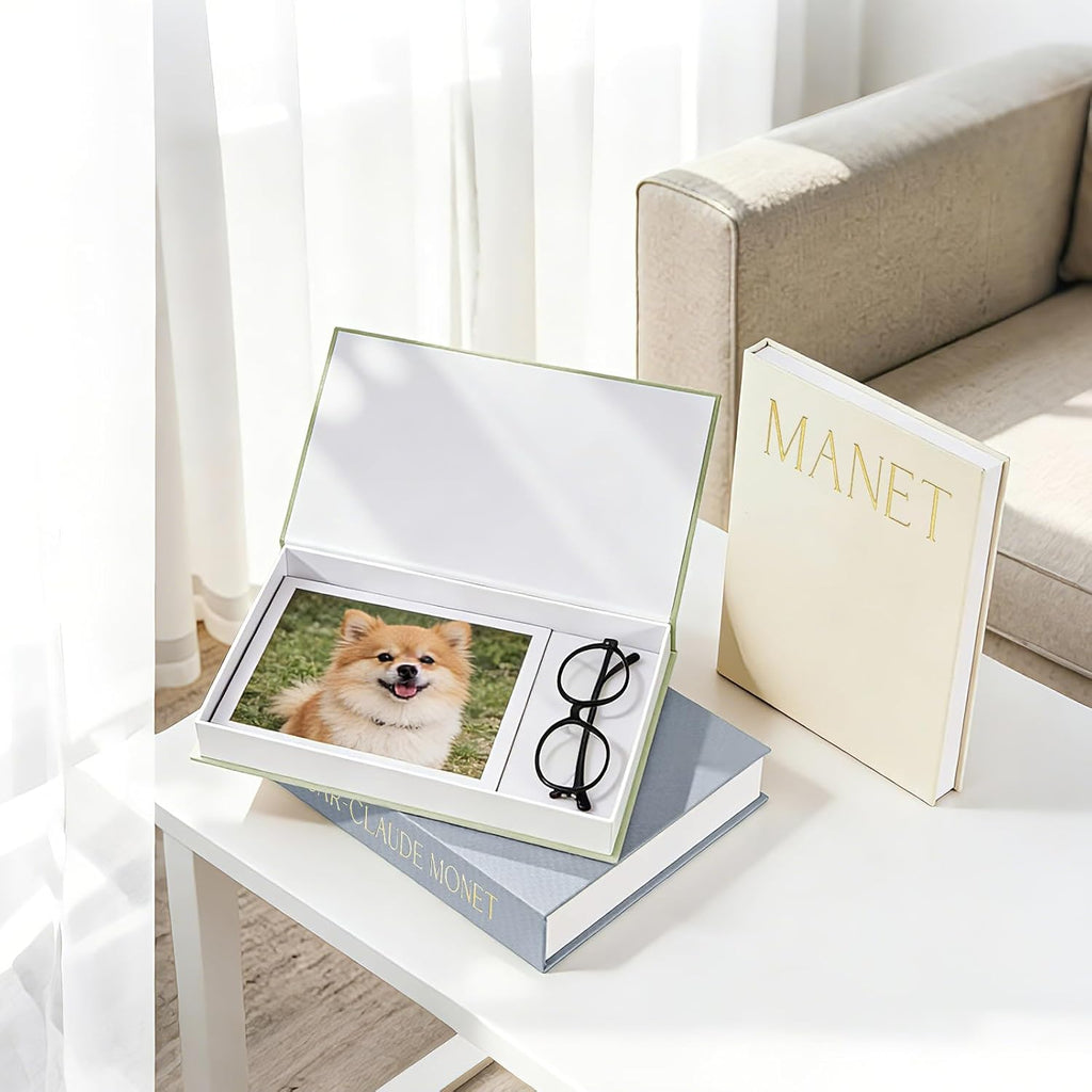 Set of 3 Decorative Books for Home Decor, Linen Faux Books for Coffee Table, Bookshelf or Mantel, Aesthetic Fake Book Storage Boxes with Magnetic Snap for Photo Organization & Keepsakes Box