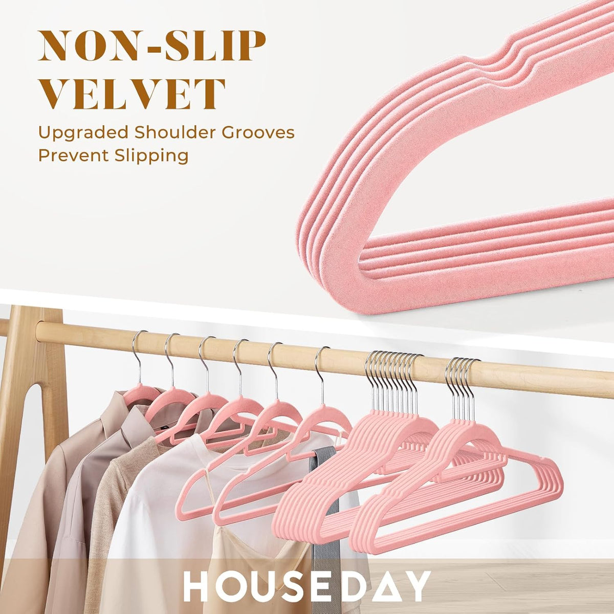 HOUSE DAY Premium Velvet Hangers 60 Pack, Non-Slip Hangers with Tie Bar