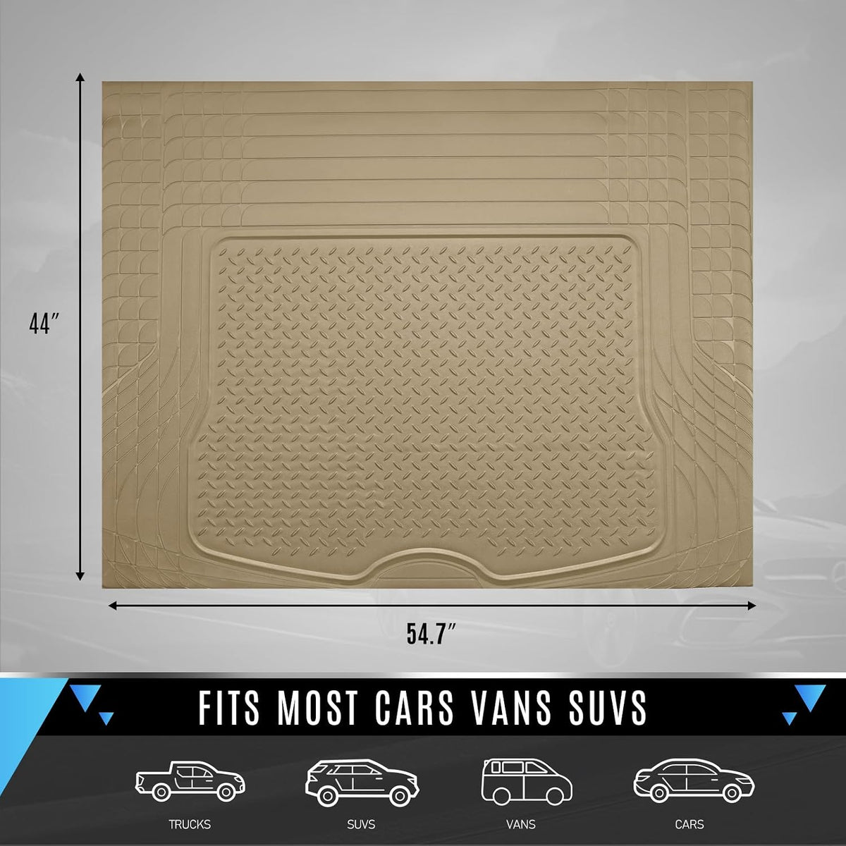 PIC AUTO Heavy Duty Cargo Liner, Trimmable All-Weather Rubber Trunk Mat for Cars, SUVs, Vans & Trucks, Anti-Slip Backing, Durable Protection, Large, Beige