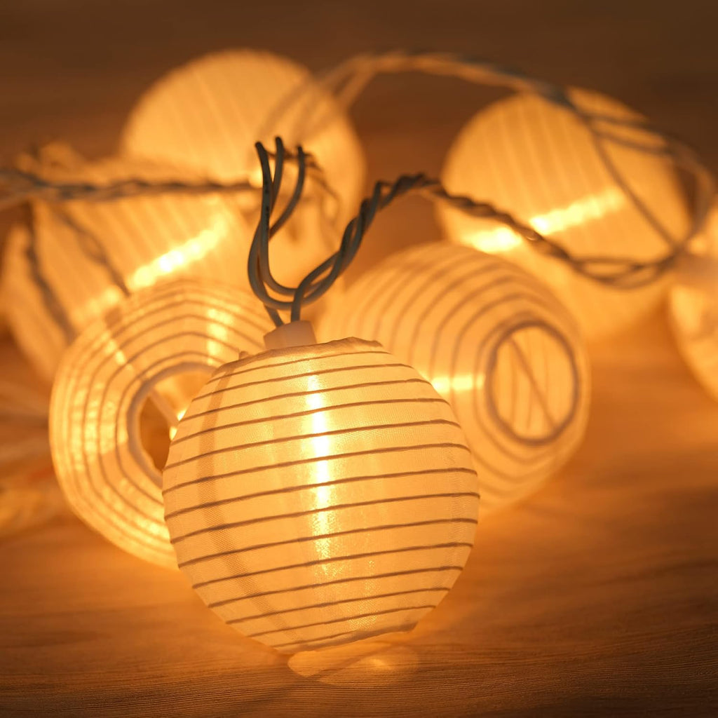 YULETIME White Lantern String Lights, 10 ct 3" Dia 7.6' White Wire Plug-in