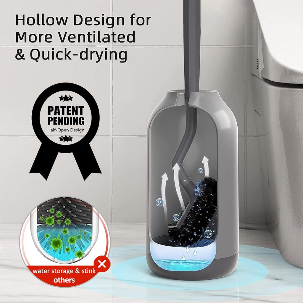 HAMITOR Toilet Bowl Brush Holder Set, Dead Corner S-Shaped Bristle Scrubber