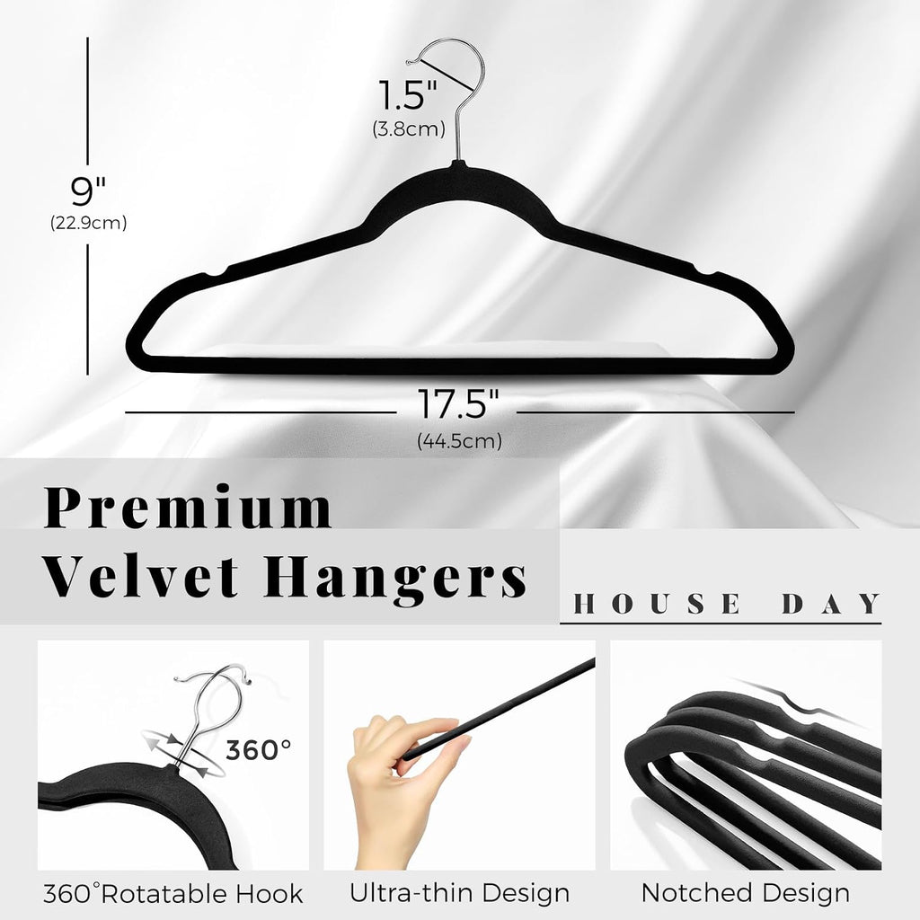 HOUSE DAY Premium Velvet Hangers 30 Pack, Non-Slip Flocked Felt Hangers