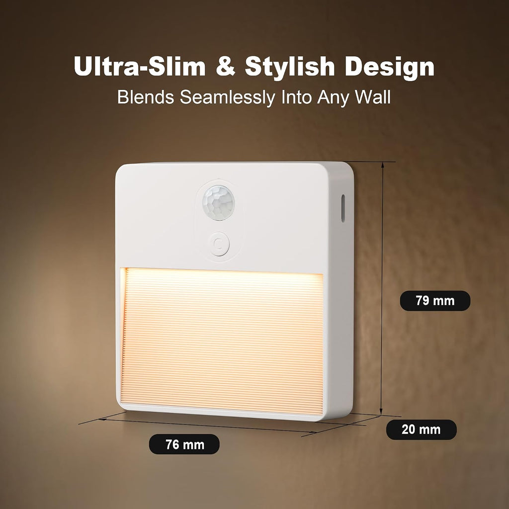 LED Night Light with Motion & Dusk Sensor, 2-Pack, Battery-Powered & Rechargeable, Multi-Color, Dimmable, for Bedroom, Stairway, Closet