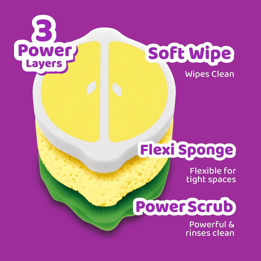 O-Cedar Punch Fruit-Shaped Scrub Sponge Variety Pack, 6 Count | Flexible, Multi-Use & Heavy Duty Fruit-Shaped Scrub sponges | Reaches, adapts & Powers Through Messes