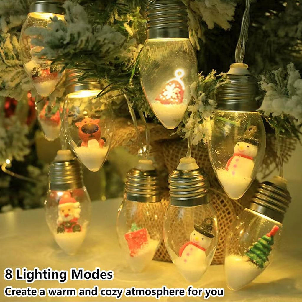 Christmas Lights Indoor Battery Powered 8Ft 12 LED Christmas Snow Globe Lights with Timer, Classic Xmas String Light for Indoor Bedroom Party Vintage Xmas Decor