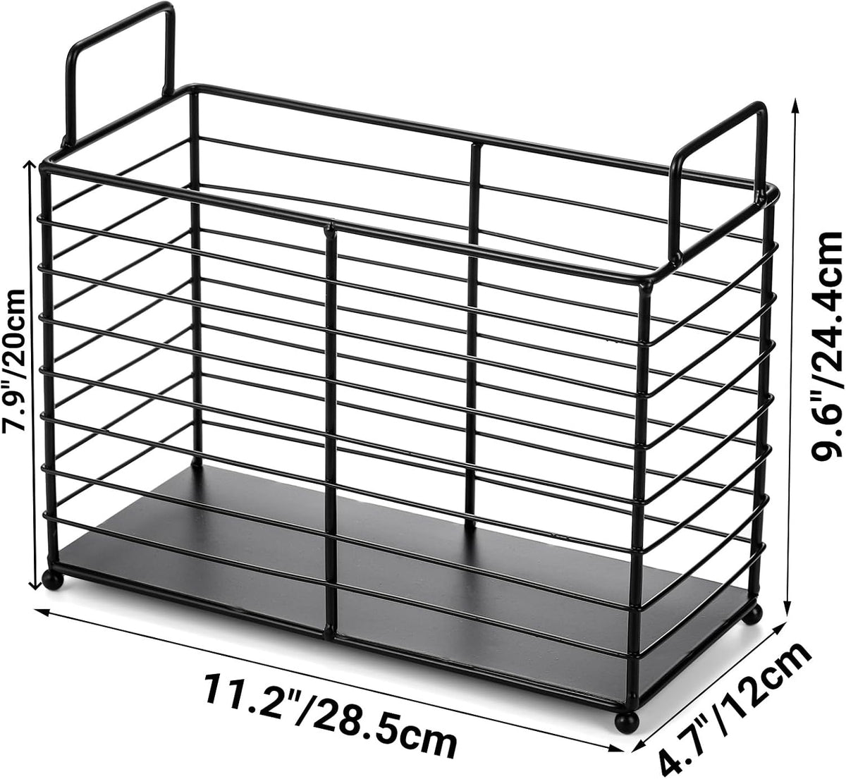 Noamus Metal Magazine Rack, Newspaper Book Tablet Storage Basket, File Holder Mail Organizer Bin with Handles, Iron Wire Black Folder Stand Holder for Home Office Bathroom Bedroom Den Living Room
