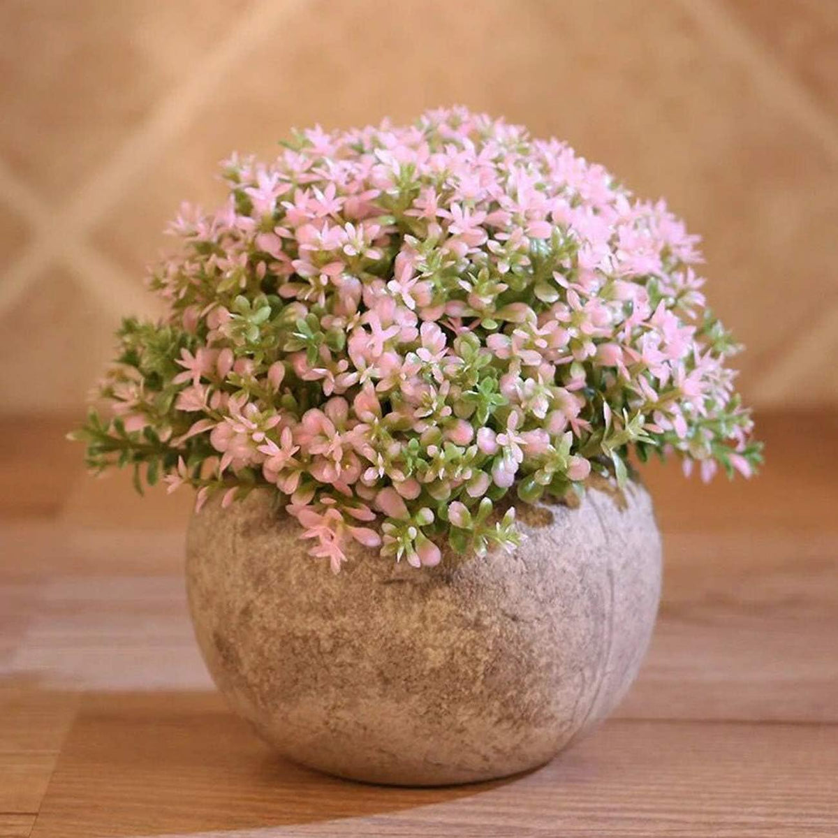 Ogrmar Mini Plastic Faux Plants in Pot/Small Topiary Shrubs Pink