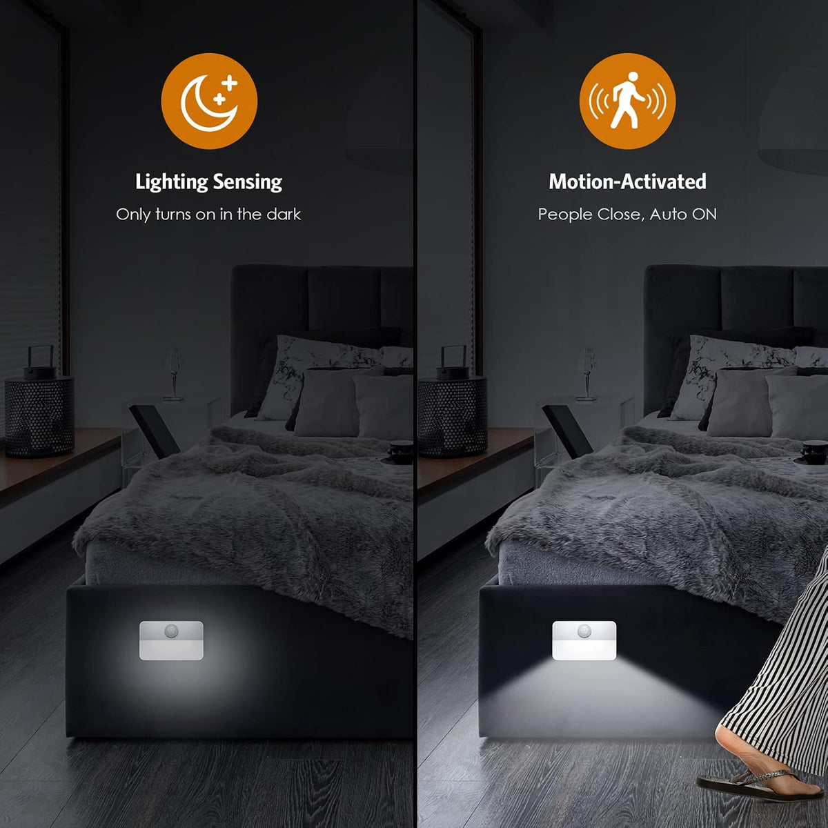 【2 PACK】 Motion Sensor Night Light, Stick-On Motion Sensor Lights Indoor, Battery Powered Under Cabinet Kitchen Lights with Adhesive Pads, Auto/On/Off for Cupboard Wardrobe Stair Kitchen