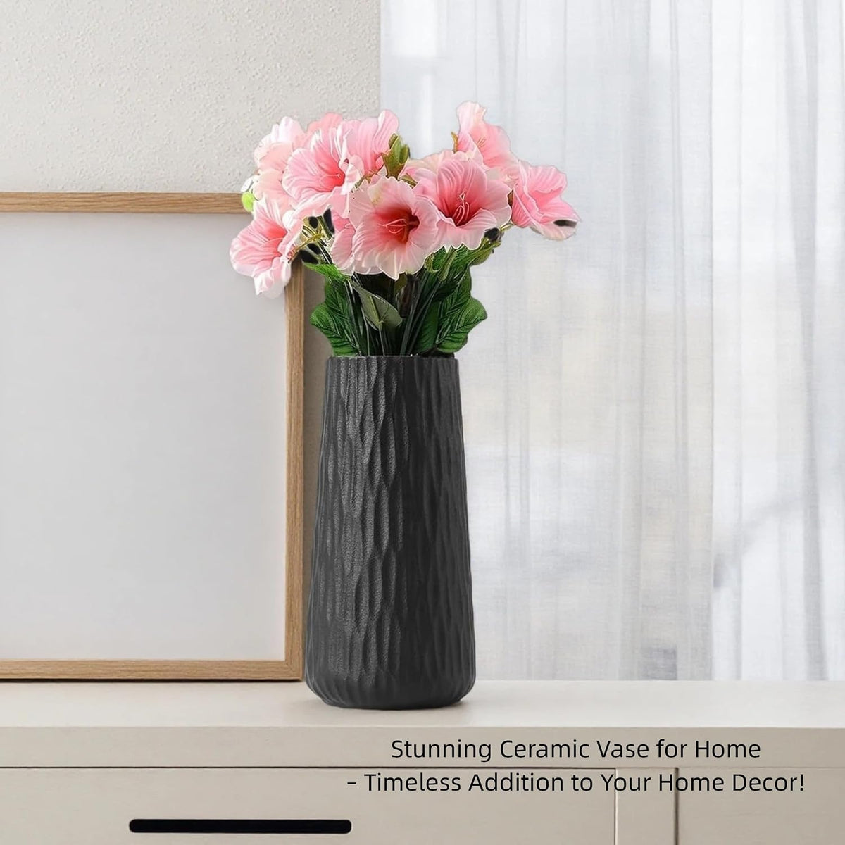 7.87" Ceramic Vase, Flower Vase, Ceramic Vase for Flowers, Vase for Dining Room, Bed Room, Reading Room, Office Decor (Black1)