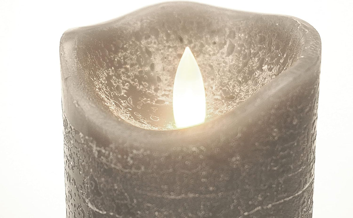 iZAN 3 Pack Real Wax Flameless Pillar Candles, 3”D X 4" 5" 6" H (Grey)