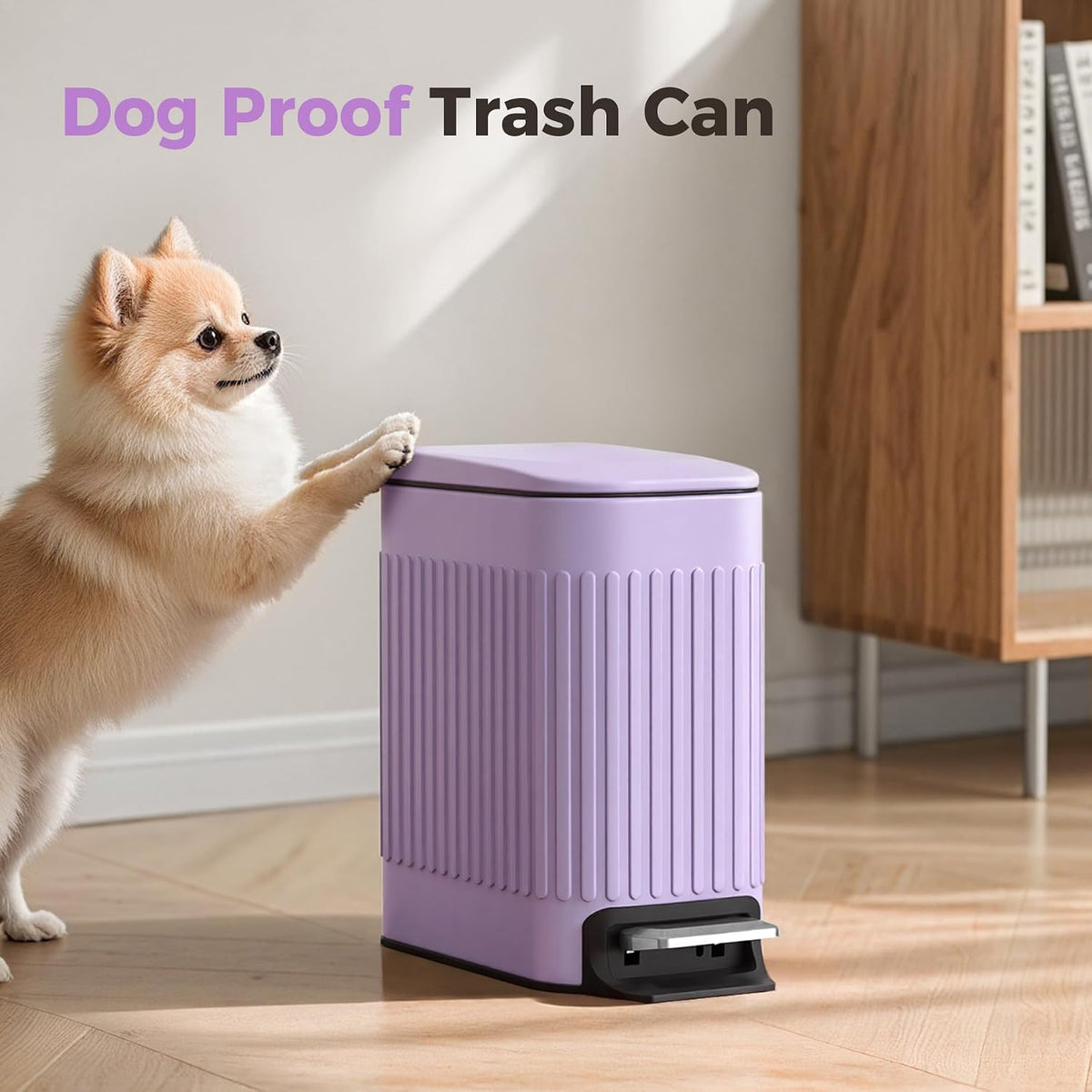 TrashAid 1.6Gal Slim Bathroom Trash Can with Lid Soft Close & Pedal, Purple