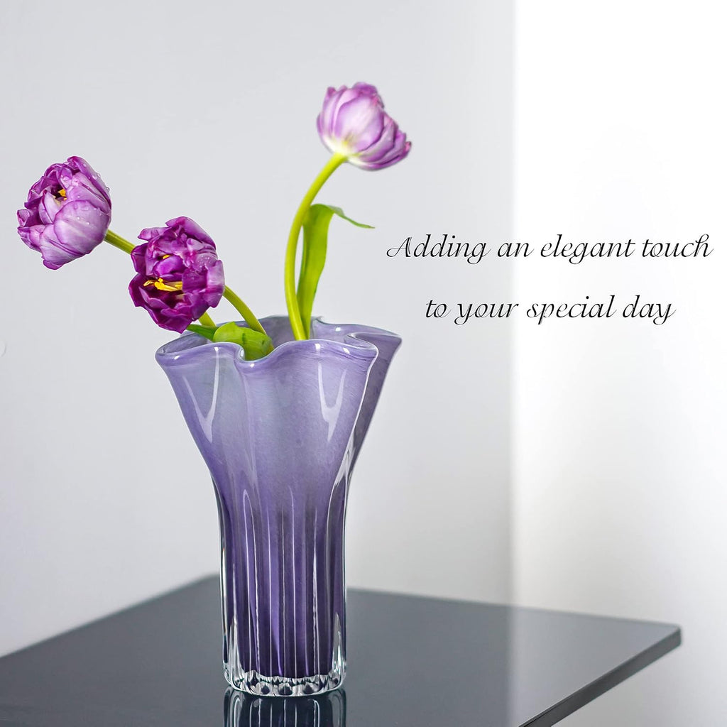 8'' Blown Glass Flower Vase, Decorative Modern Vase Centerpieces (Purple)