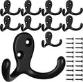 IBosins 10 Pack Black Double Prong Coat Hooks Wall Mounted with 20 Screws