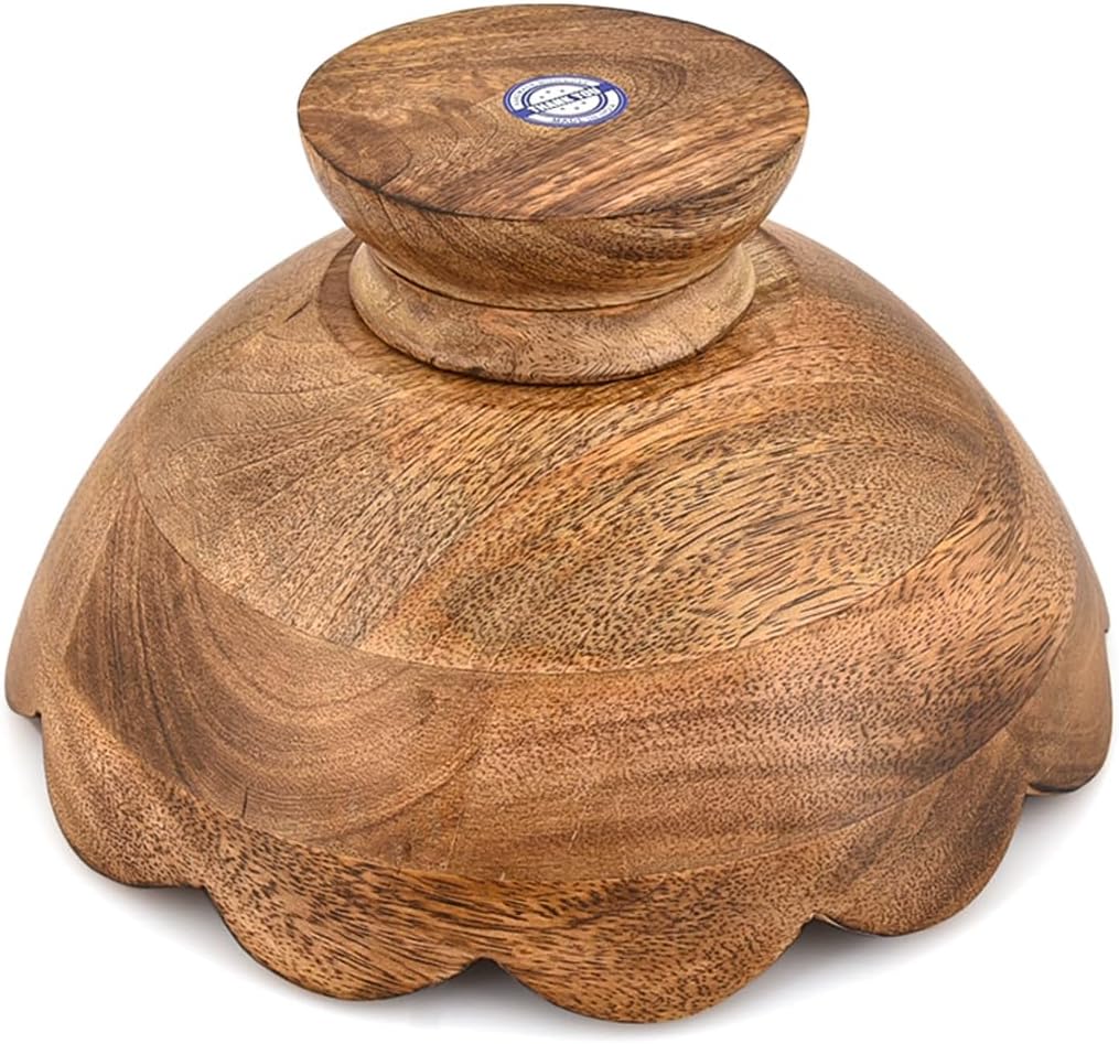 NIRMAN Fruit Bowl Mango Wood Elevated Wooden Fruit Holder for Rustic, Farmhouse, or Modern Table Décor for Kitchen Decor, Dining Room (10" X 10" X 4.75")