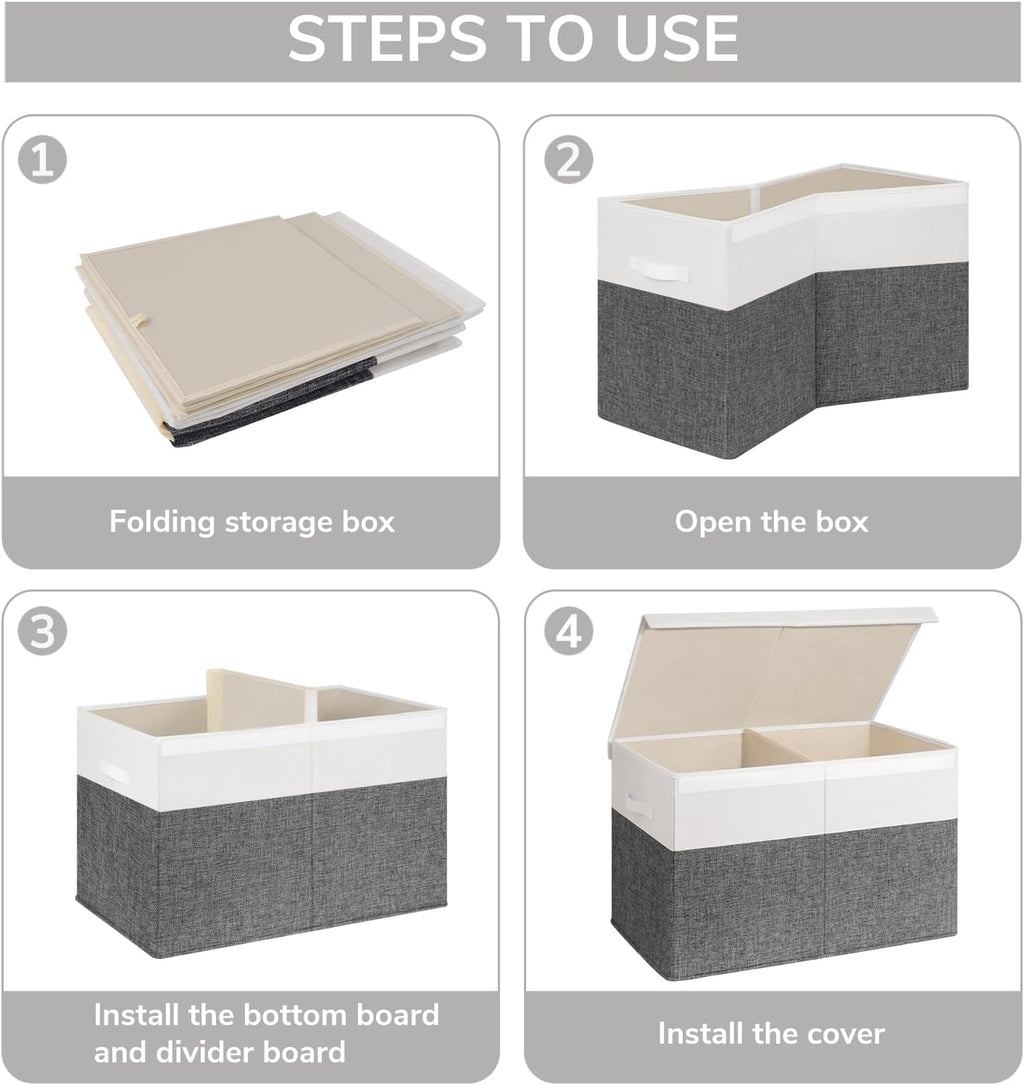 INDRESSME 85L Large Toy Storage Box with Lid & Dividers, Grey & White