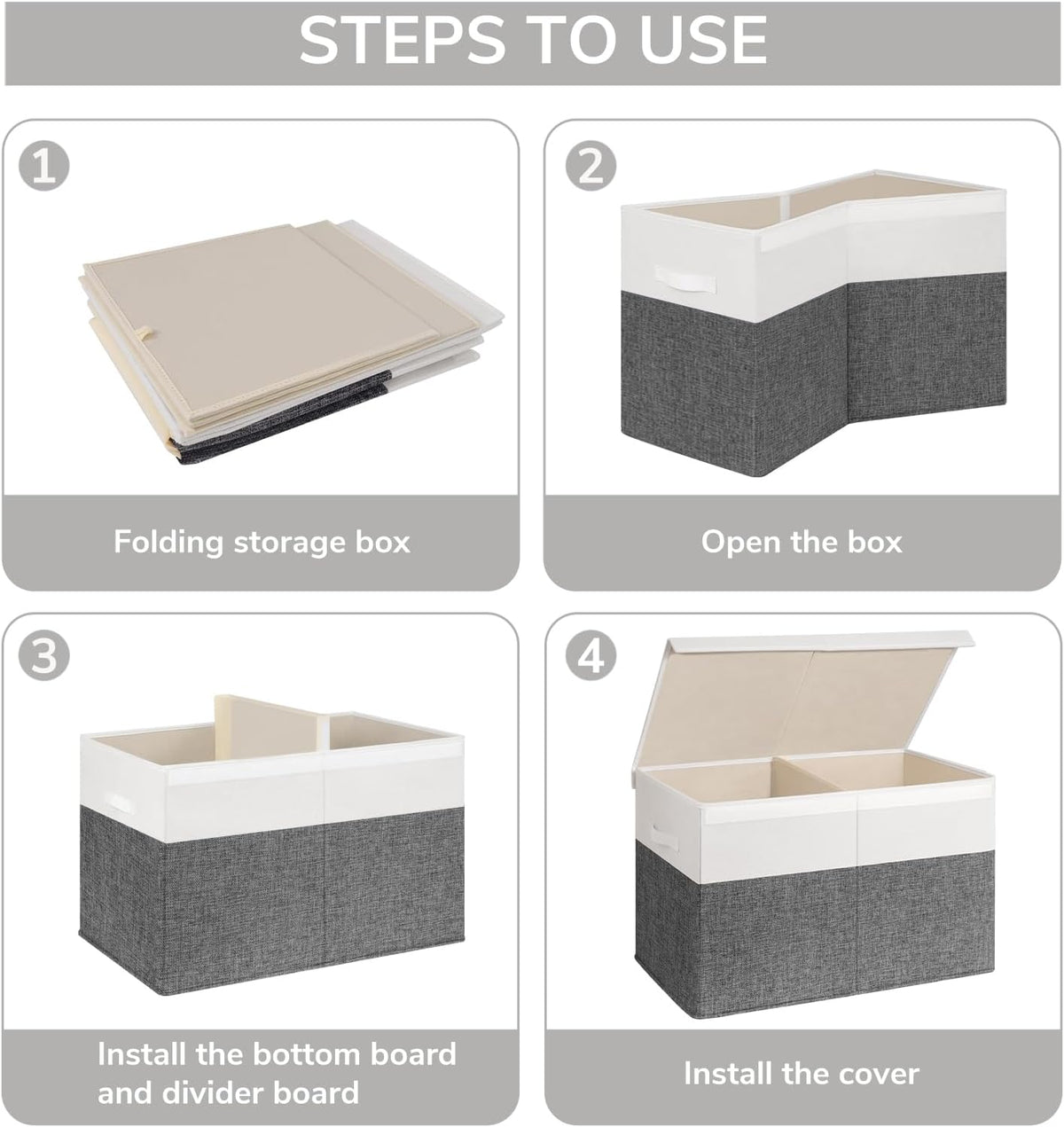 INDRESSME 85L Large Toy Storage Box with Lid & Dividers, Grey & White