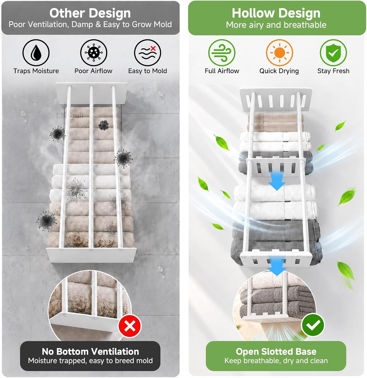 3-Tier Wall Mounted Towel Rack for Bathroom Storage, White