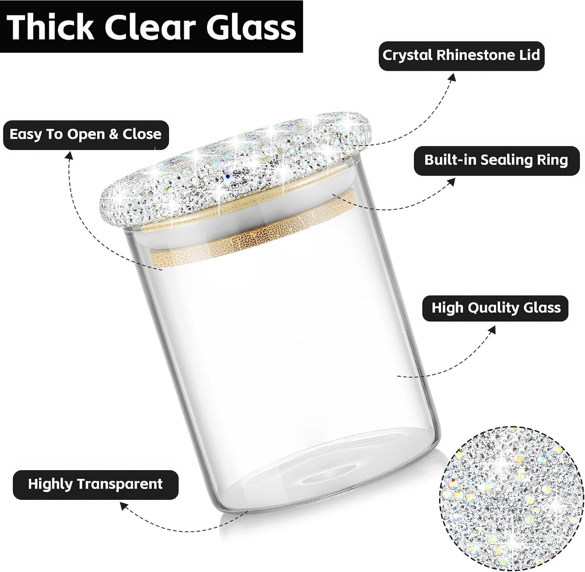 SlowVibes Bling Glass Qtip Holder, 4 Pack,Anti dust and moisture
