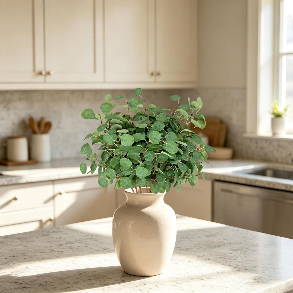 8Pcs Artificial Eucalyptus Stems, Faux Greenery Branches for Vase Decor-002