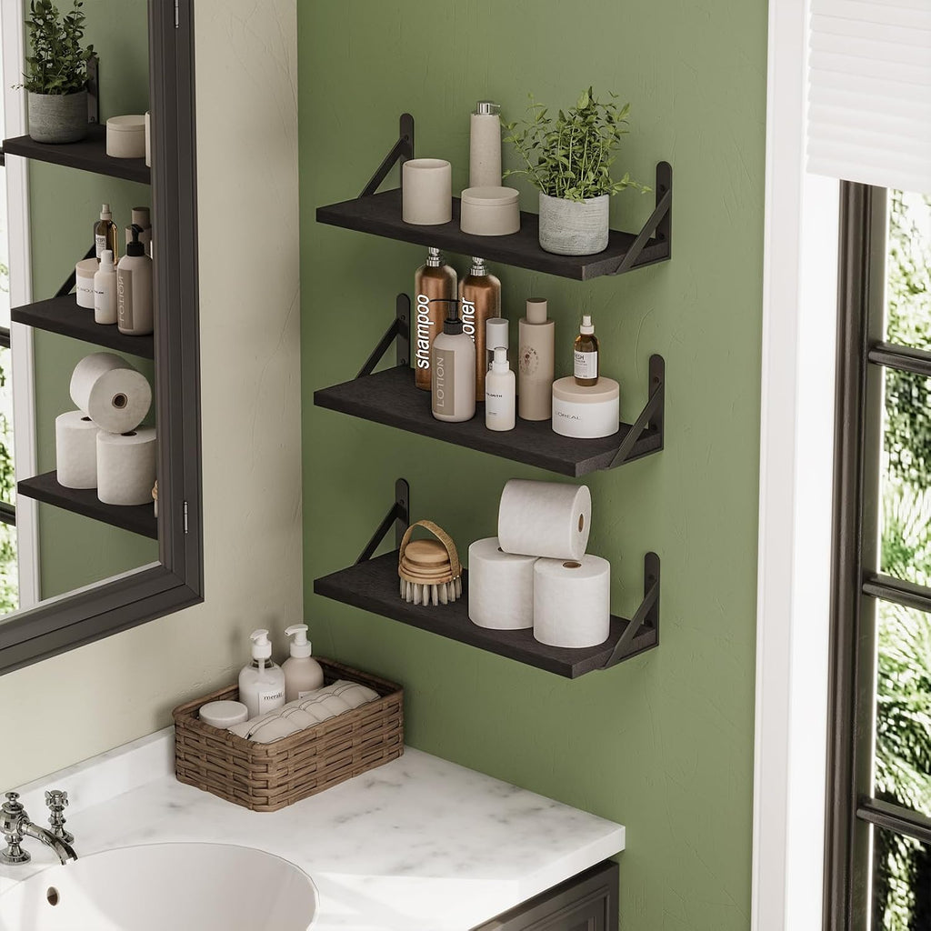 YGEOMER 16.5 Inch Floating Shelves for Wall Home Decor, Black, Set of 6
