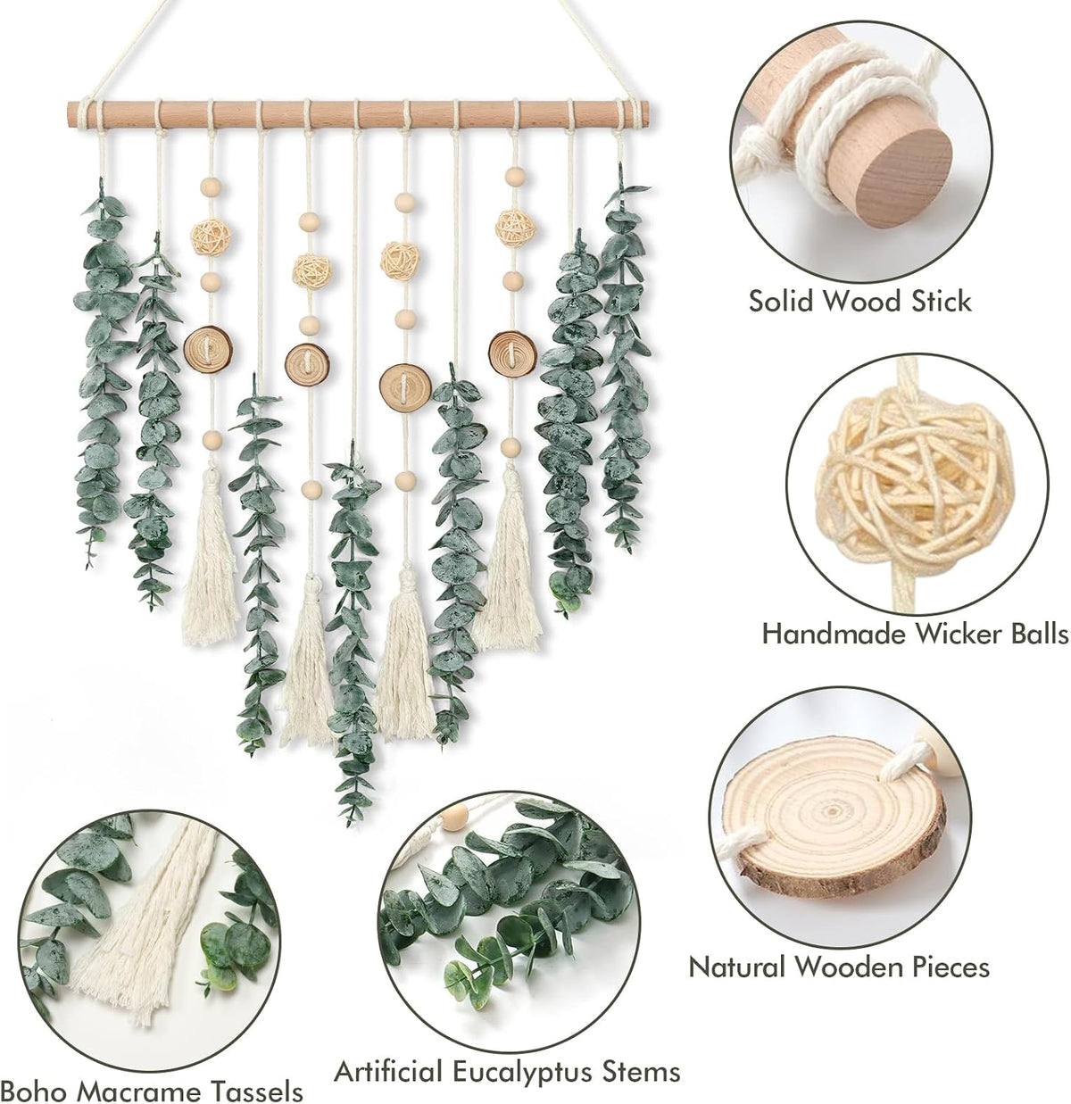 Artificial Eucalyptus Wall Hanging Faux Greenery Decor with Wicker Balls