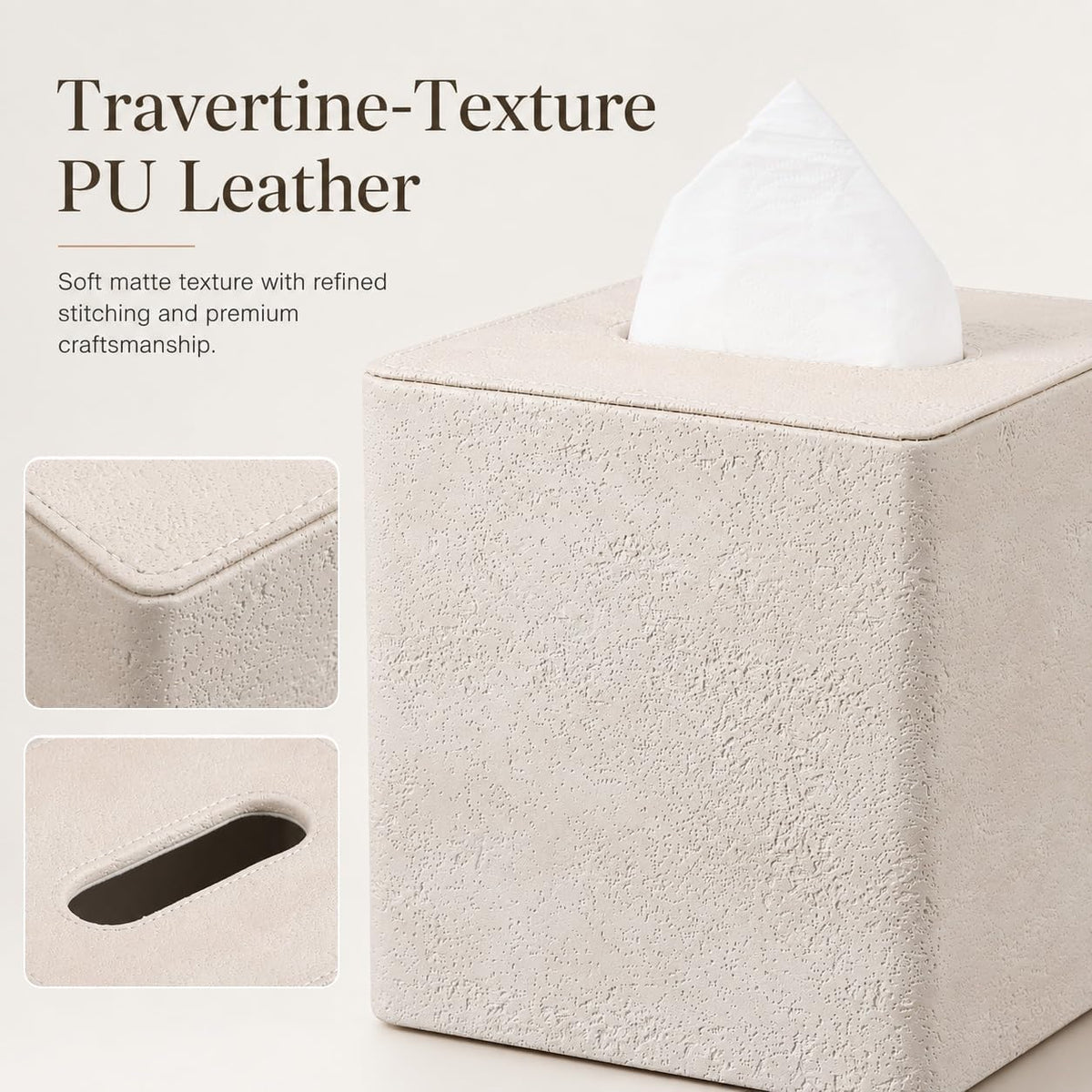 GORESE Travertine Look Tissue Box Cover Square,PU Leather Tissue Box Holder