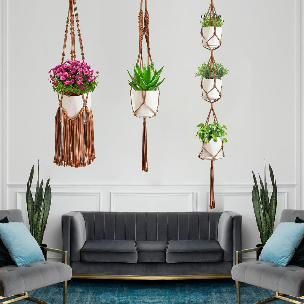 Macrame Plant Hangers, 6Pack Hanging Plant Holders Indoor, Caramel