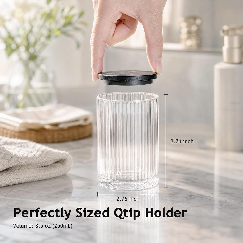 SheeChung 2 Pack Glass Apothecary Jar with Black Bamboo Lid