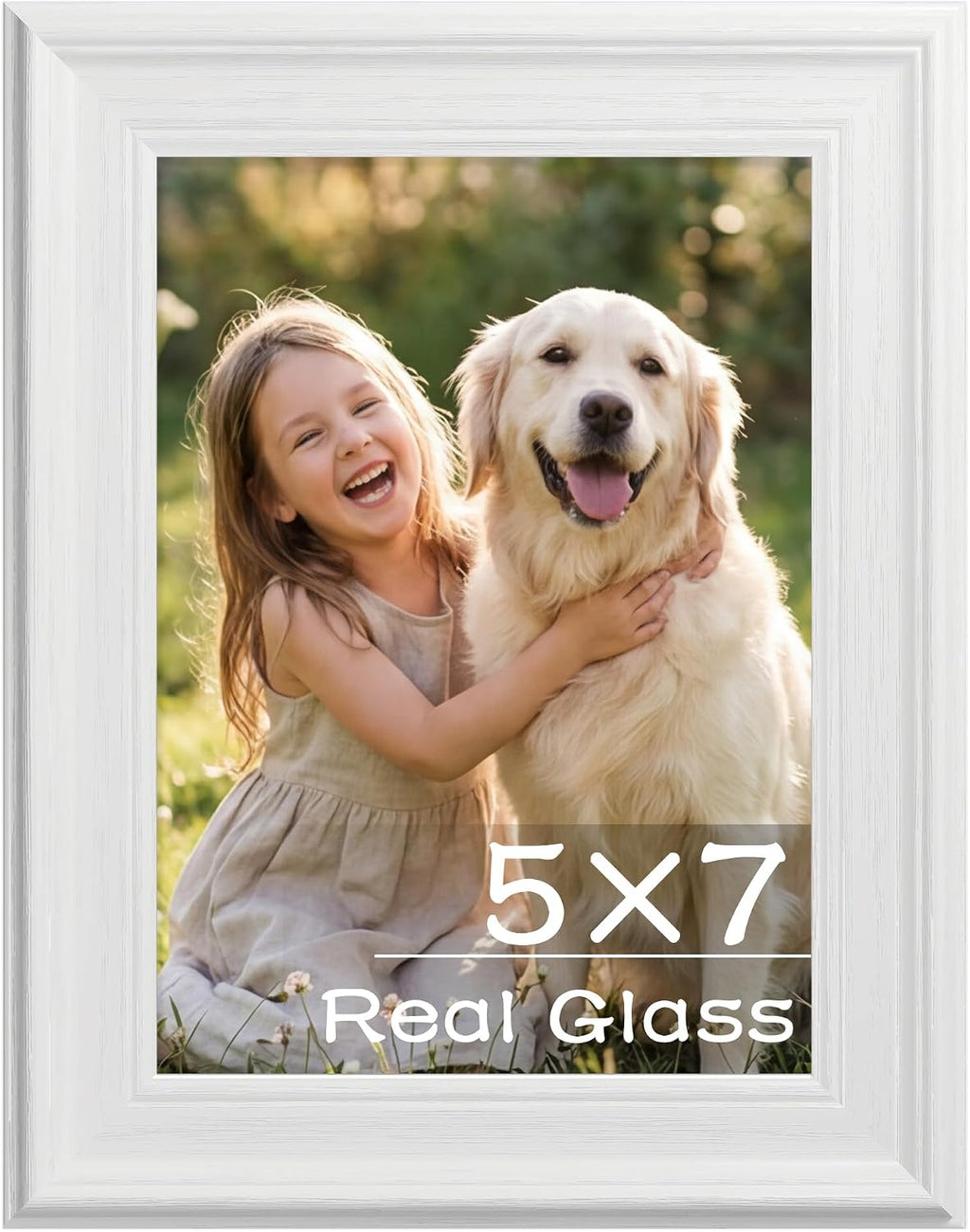 PEALSN 5x7 Picture Frame, Real Glass Front and Black Backboard, White