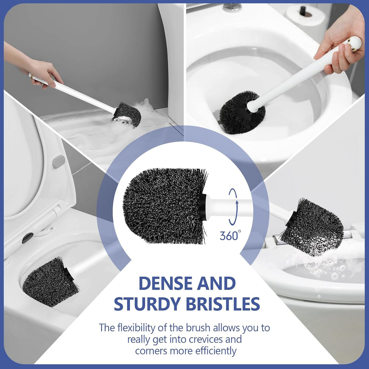 Gold Toilet Brush and Holder Set, Auto-Open Lid, Ventilated Base, White