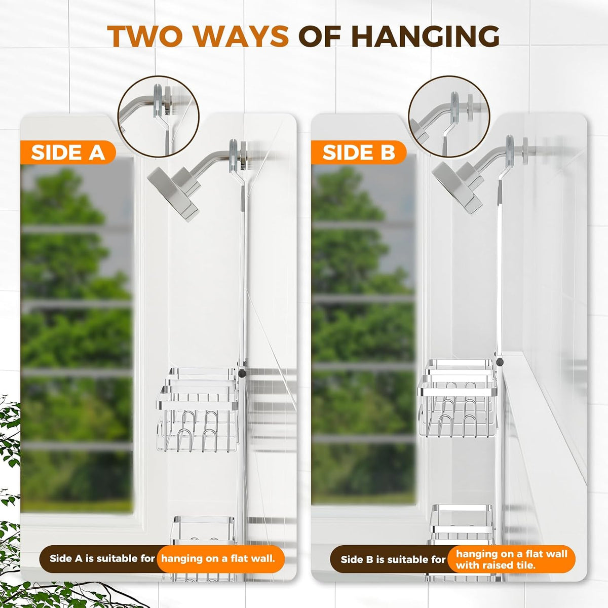 REINHARDT Split Shower Caddy Hanging for Handheld Showerheads, Silver