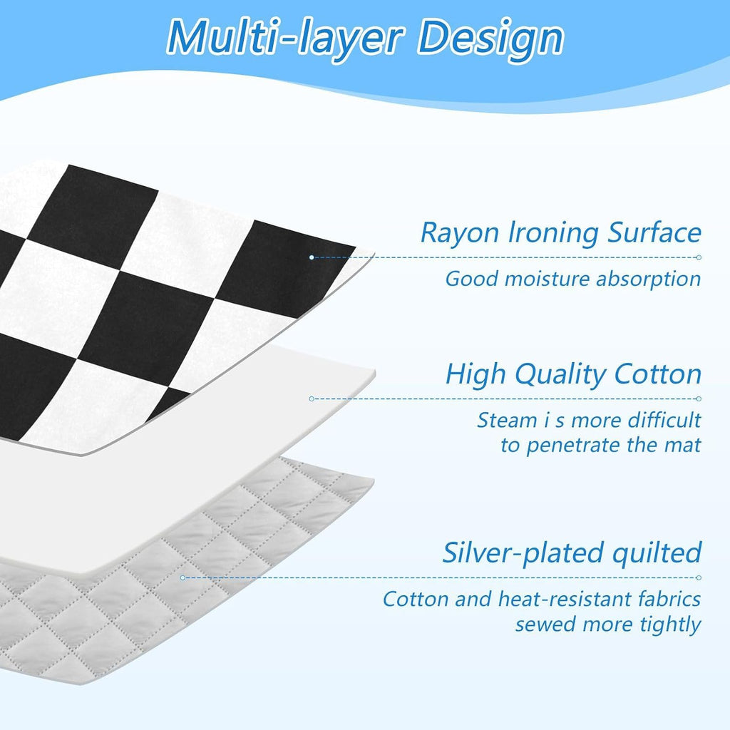 Portable Ironing Mat for Table Top Iron Pad Heat Resistant Blanket Portable Travel Ironing Board Covers Tabletop Sewing Pressing Quilting Large 27.6x47.2Inches Checkered Black and White