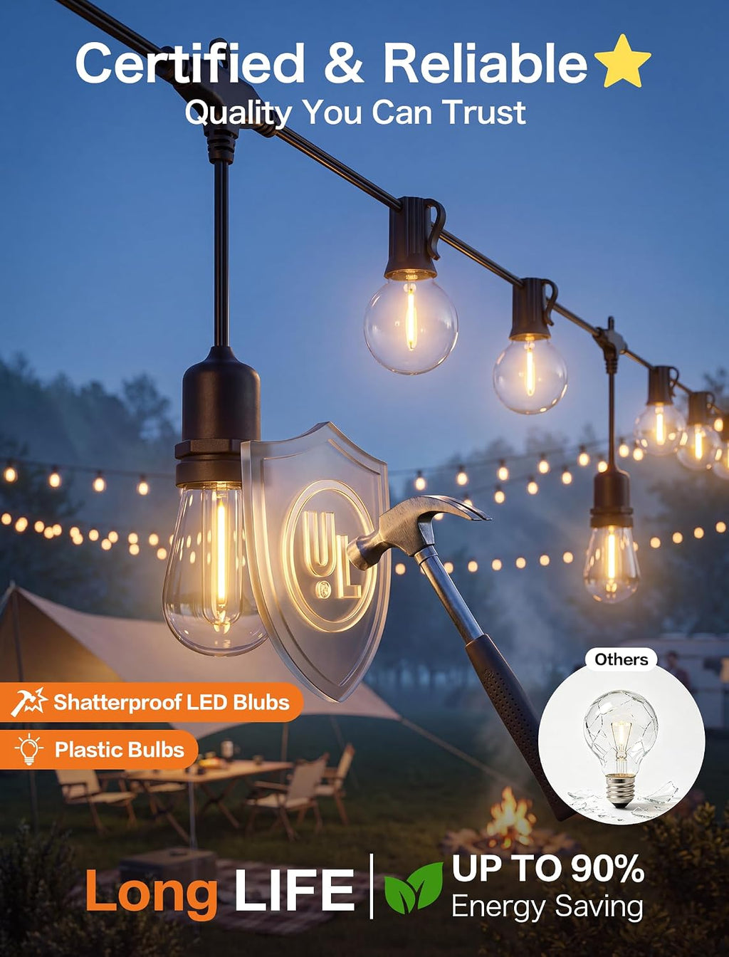 Outdoor String Lights, 42FT 19 G40 S14 LED Waterproof Patio Lights
