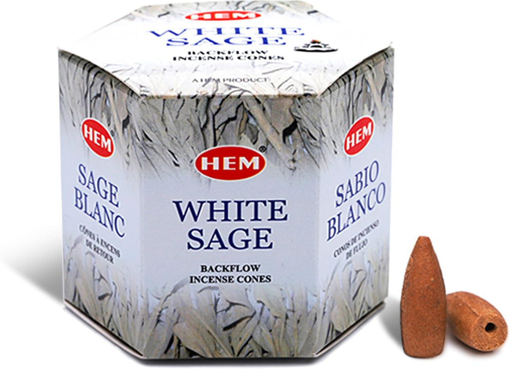 HEM White Sage Backflow Incense Cones – Pack of 40 Brown Cones | Long-Lasting Natural Aroma for Positivity, Cleansing & Meditation | Wood Powder Aromatherapy for Stress Relief & Air Purification