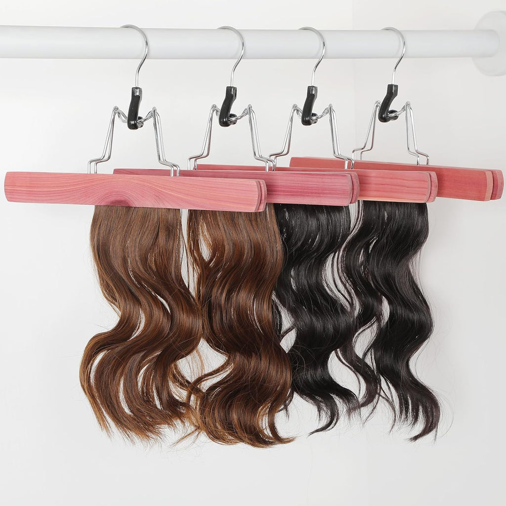 TOPIA HANGER 12 Pack Cedar Pants Hangers, Hair Extension Hangers Non Slip Skirt Hanger Wood Clamp with Velvet Padded 360° Swivel Hook for Jeans, Skirts, Trousers, Wigs CT67C
