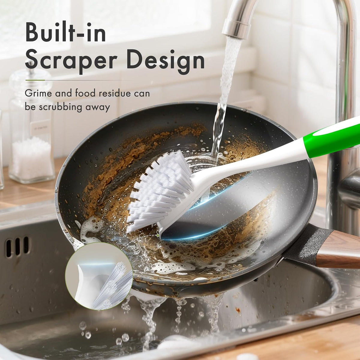 Amazer Dish Brush with Handle, Kitchen Scrub Brushes for Cleaning, 2 Pcs Straw Cleaner Brushes for Water Bottle, 2 Pcs Dish Scrubber with Stiff Bristles for Sink