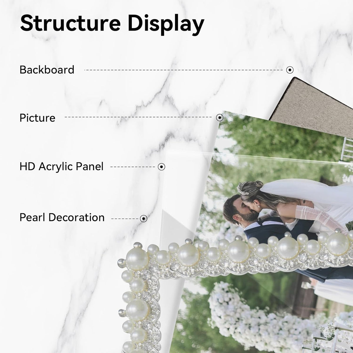 DIKAR 6x8 Wedding Picture Frame, Pearl and Diamond Ornate, Gold Edge