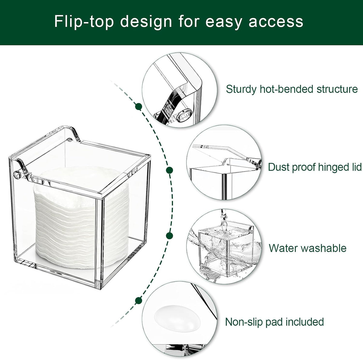 Qtip Holder Dispenser for Cotton Swabs, Balls, Pads, Floss Picks, Clear Acrylic Container with Lid Apothecary Jar Bathroom Accessories Canister Vanity Storage Organizer