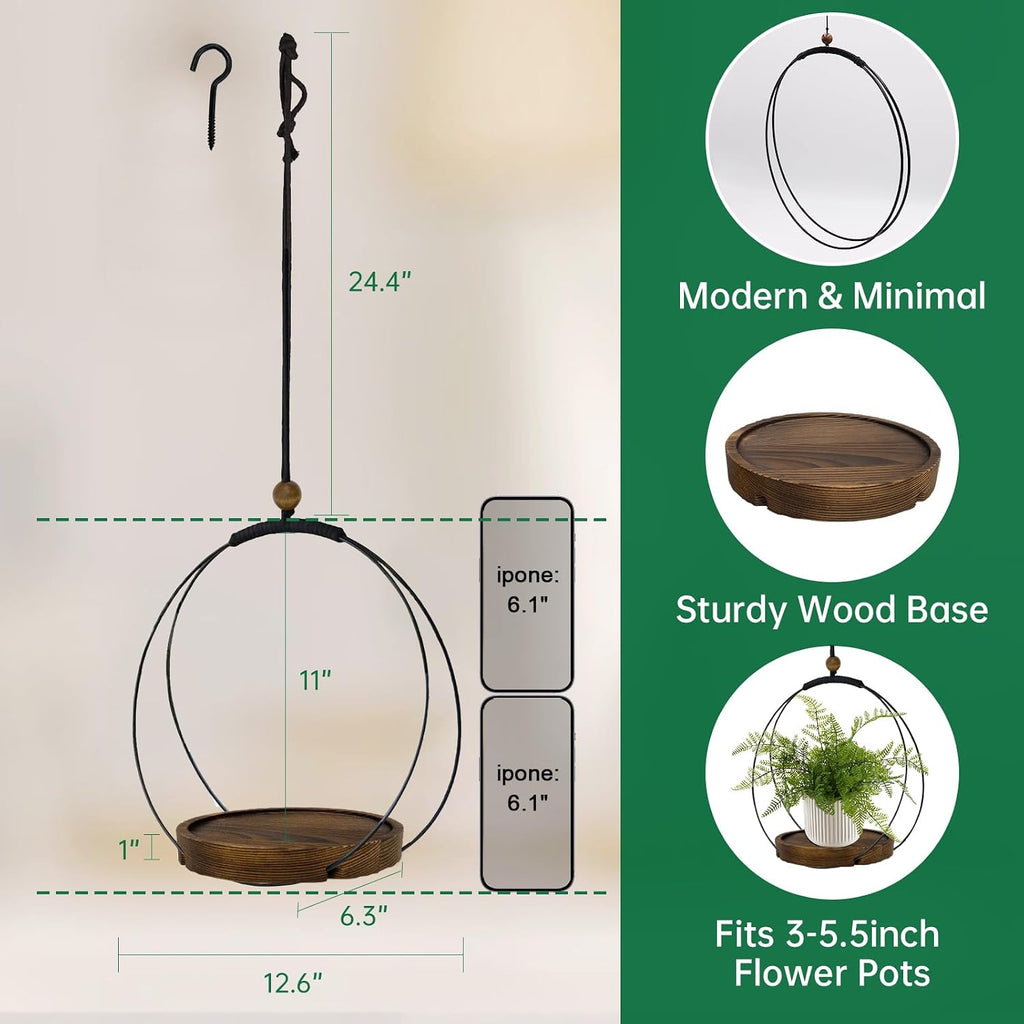 hismocal 4-Pack Hanging Plant Shelves, Wood Plant Display for 5.5" Pots