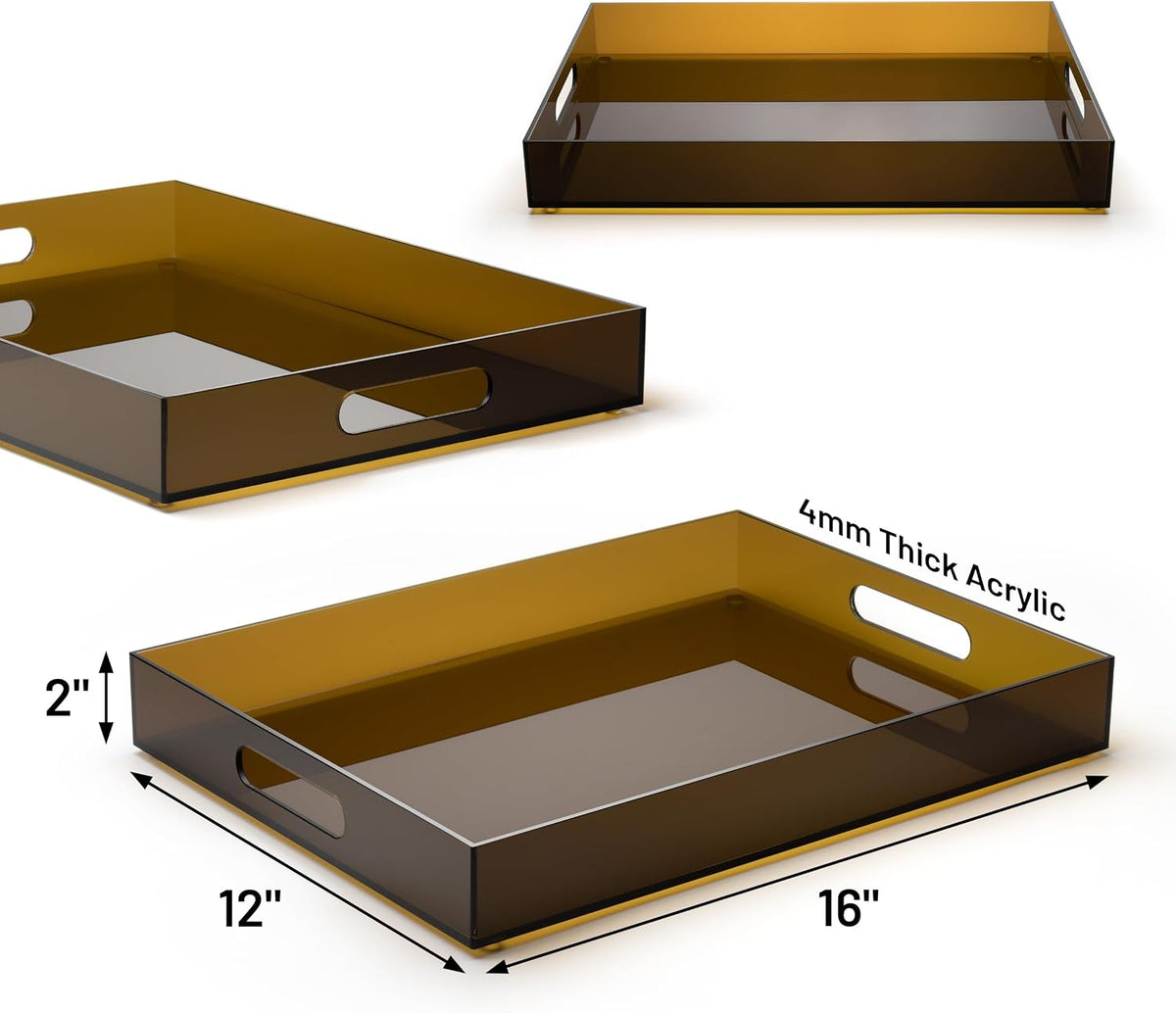 ATZYmolin 16"x12" Large Acrylic Serving Tray, Vanity Platter, Amber