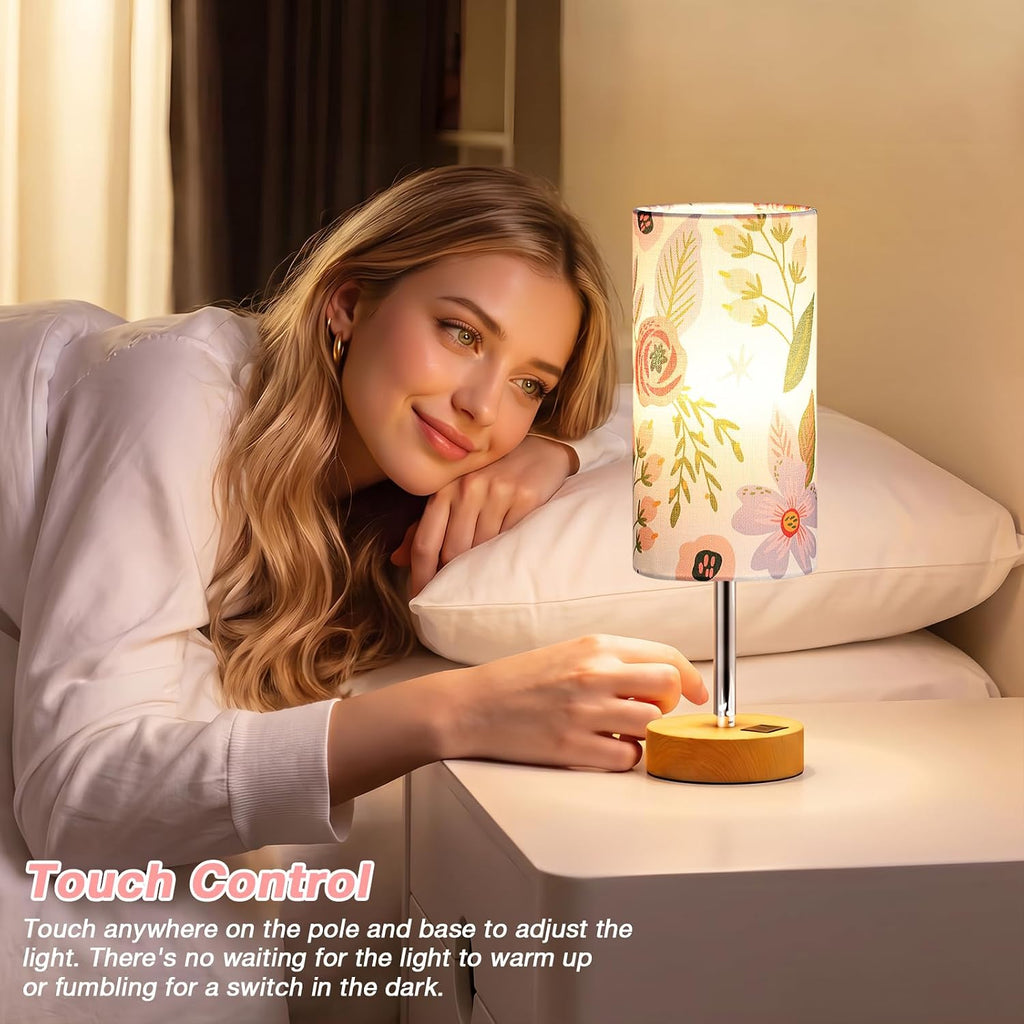 Dicoool Touch Bedside Table Lamp with USB - 3 Way Dimmable Floral Lamp for Bedroom Nightstand, Desk Lamp with Charging Station for Dorm, Living Room, Office, Kids Room, Small, 14in