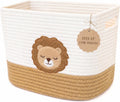 Lion Baby Storage Basket, Woven Cotton Rope Nursery Bin, 13x10x9 in
