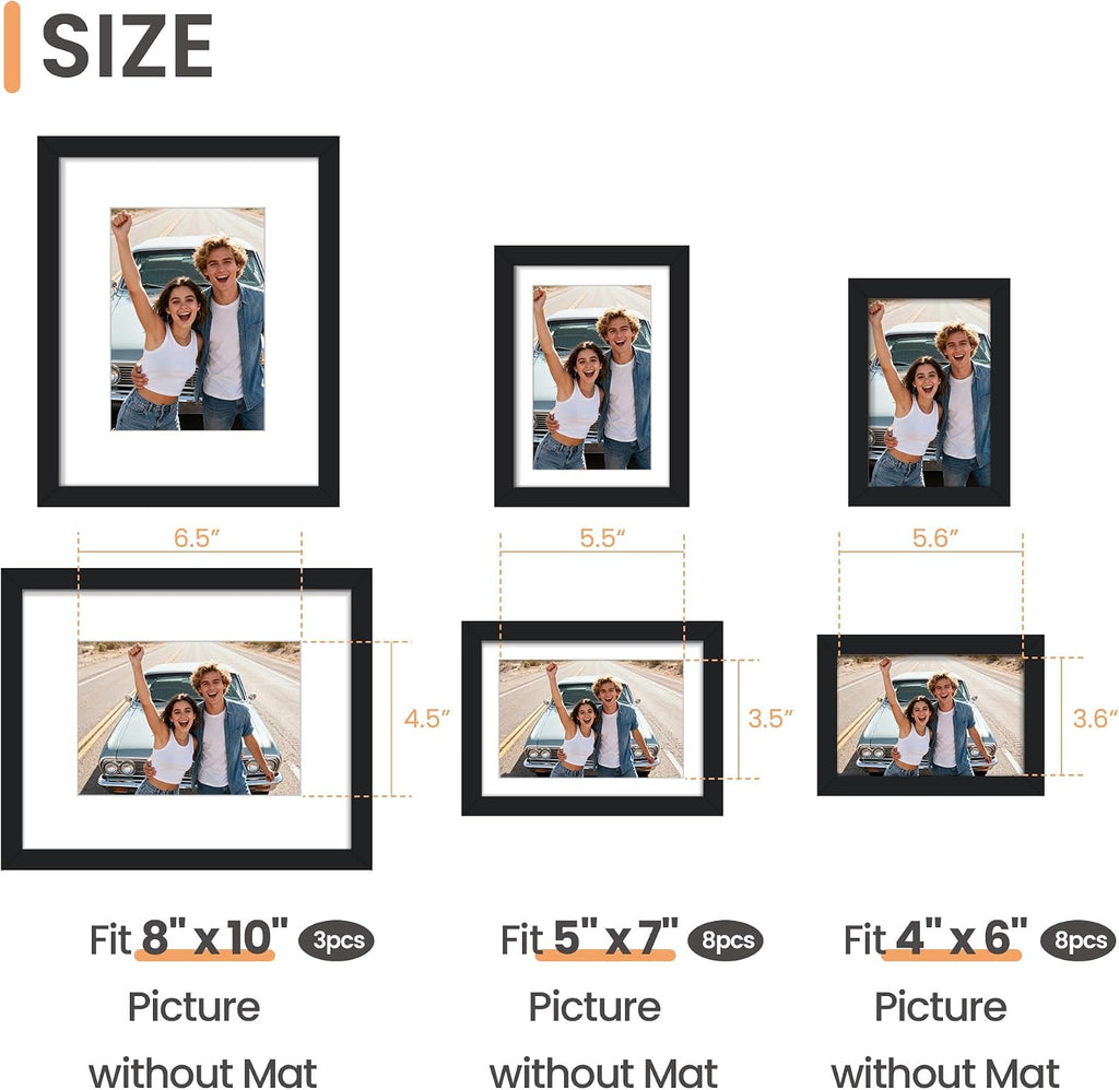 upsimples Picture Frames set of 19, Including 8x10, 5x7, 4x6 Black Frame